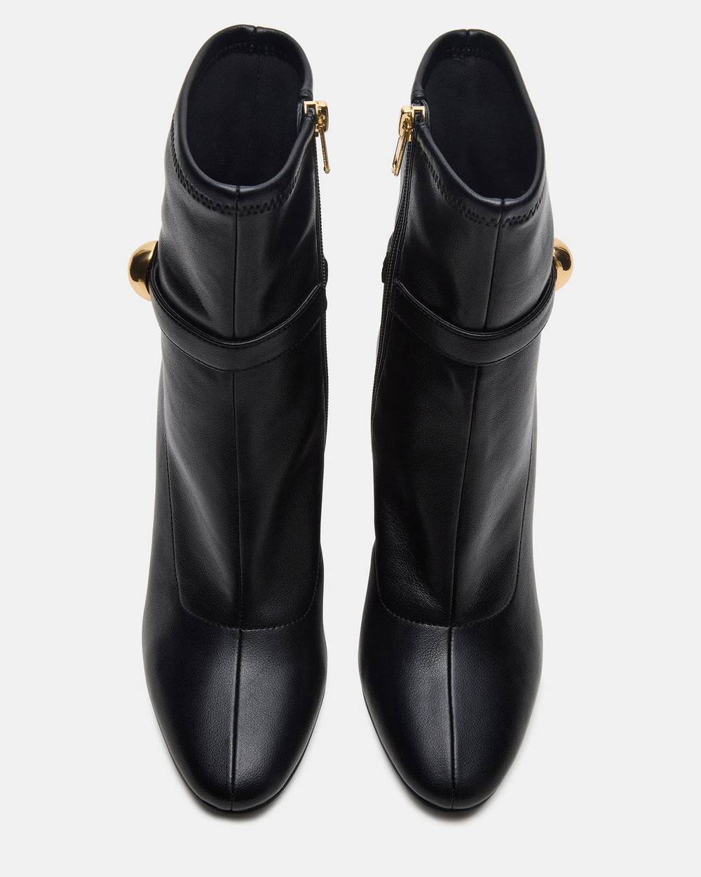 AROMA Black Buckle Gold Detail Block Heel Women's Ankle Boot | Steve Madden online