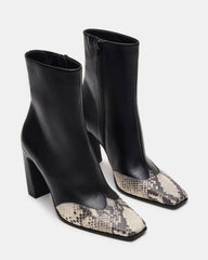 LYLE Black Leather with Snake Square-Toe Heeled Women's Ankle Boot | Steve Madden for Sale