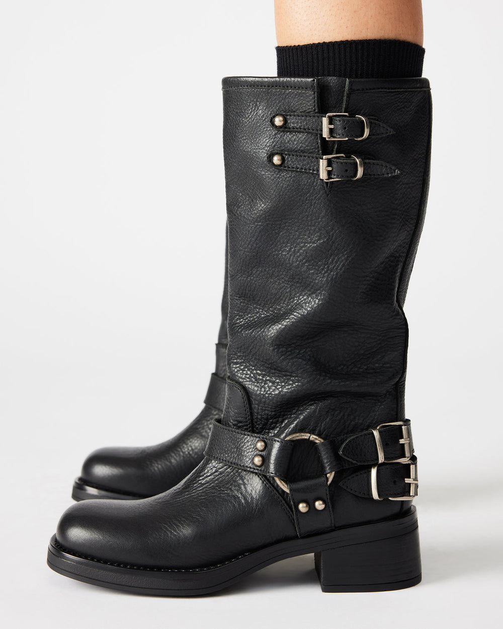 ASTOR Black Leather Knee-High Boot | Women's Boots | Steve Madden online