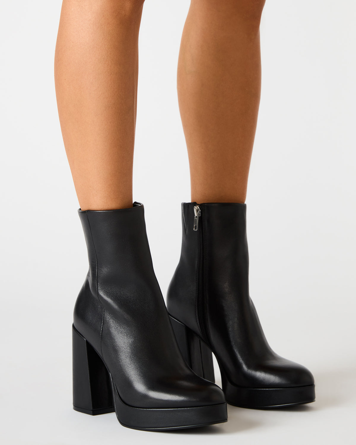 TYRA Black Leather Platform Block Heel Women's Ankle Boot | Steve Madden US