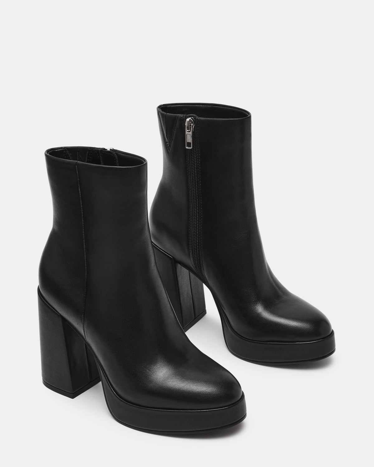 TYRA Black Leather Platform Block Heel Women's Ankle Boot | Steve Madden US