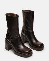 FUSION Brown Distressed Square-Toe Block Heel Women's Ankle Boot | Steve Madden Sale
