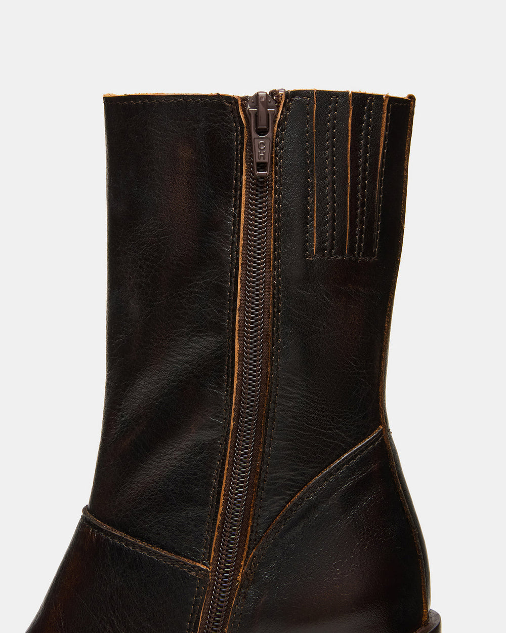 FUSION Brown Distressed Square-Toe Block Heel Women's Ankle Boot | Steve Madden Sale