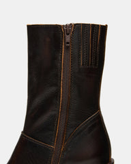 FUSION Brown Distressed Square-Toe Block Heel Women's Ankle Boot | Steve Madden Sale