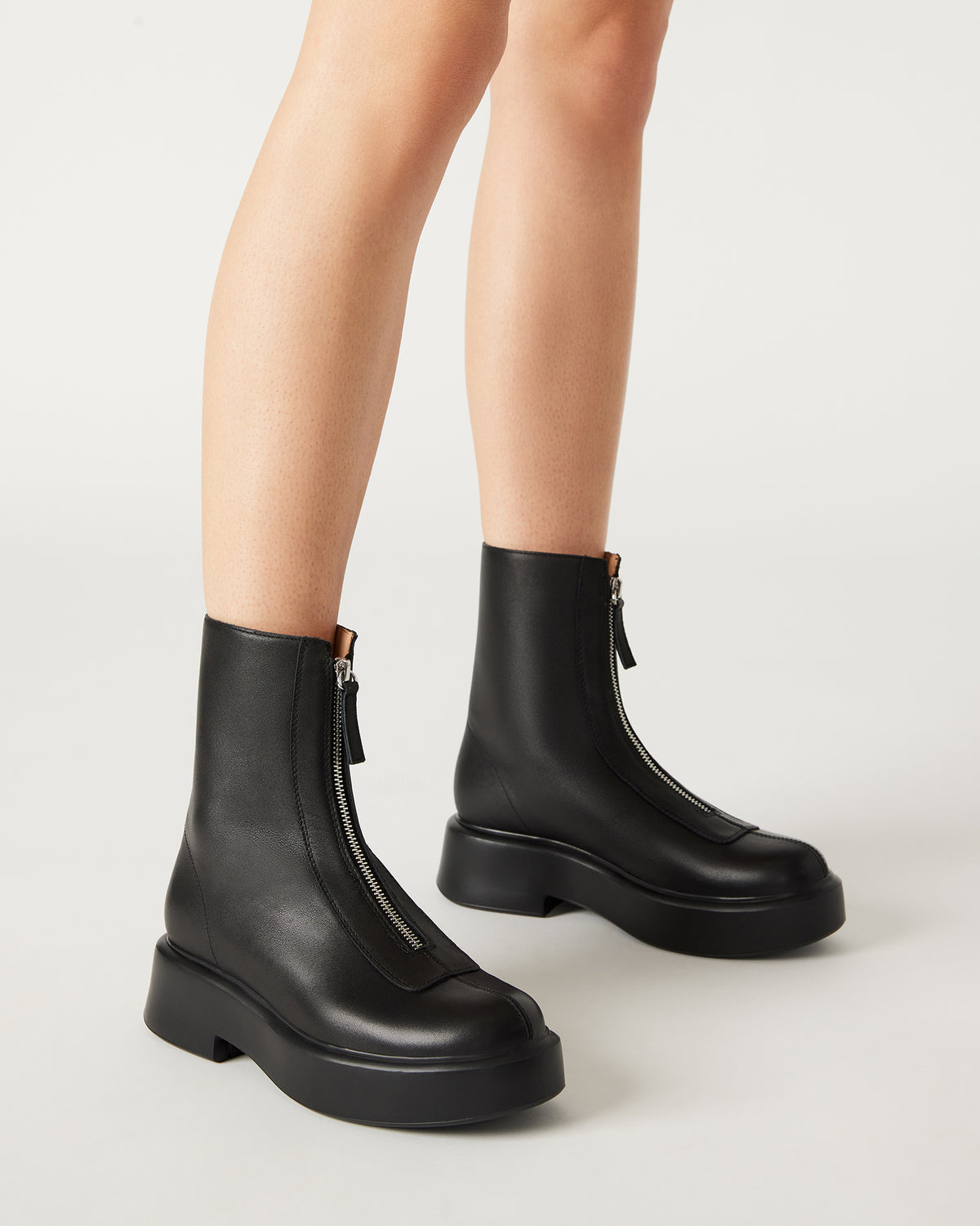 JONES Black Leather Zipper Lug Women's Ankle Boot | Steve Madden discount