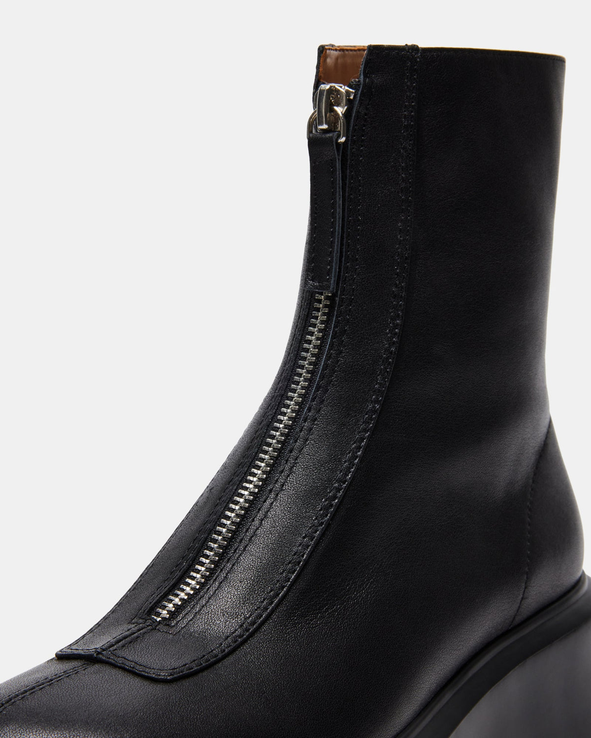 JONES Black Leather Zipper Lug Women's Ankle Boot | Steve Madden discount