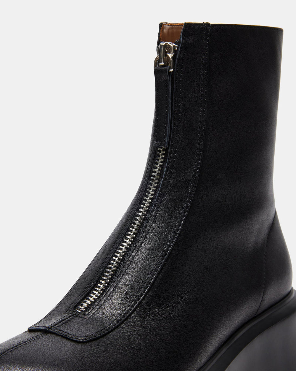 JONES Black Leather Zipper Lug Women's Ankle Boot | Steve Madden discount