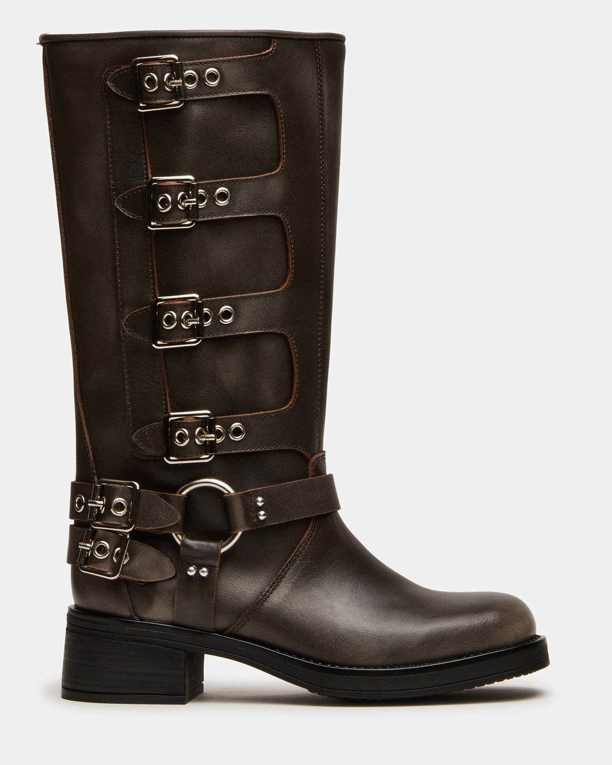 ROCKY Brown Distressed Wide Calf Knee-High Moto Women's Boot | Steve Madden online