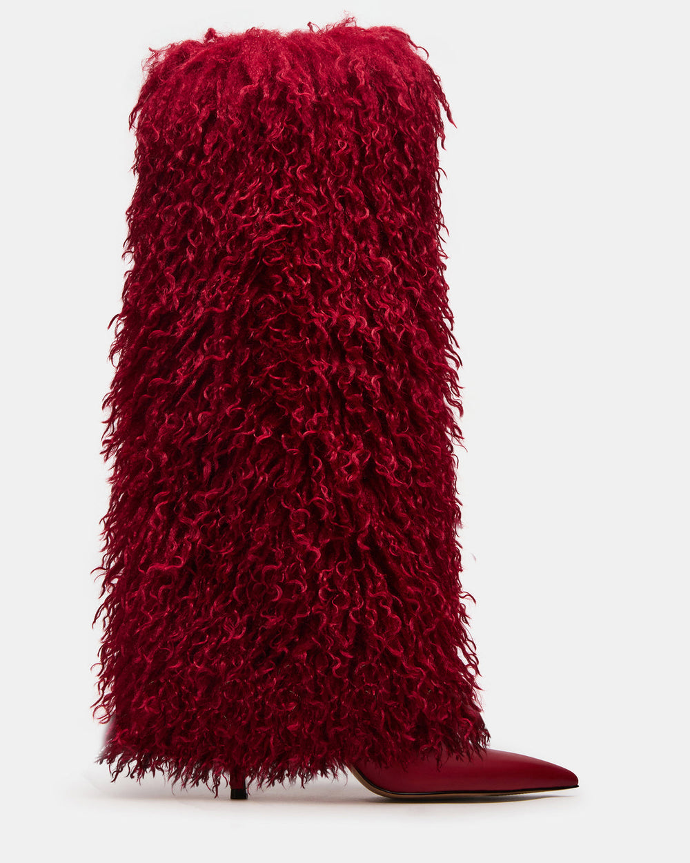 ICON Red Pointed-Toe Faux Fur Knee-High Stiletto Heel Women's Boot | Steve Madden outlet