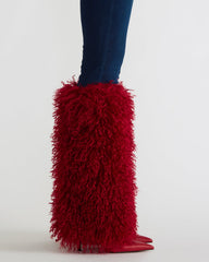 ICON Red Pointed-Toe Faux Fur Knee-High Stiletto Heel Women's Boot | Steve Madden outlet