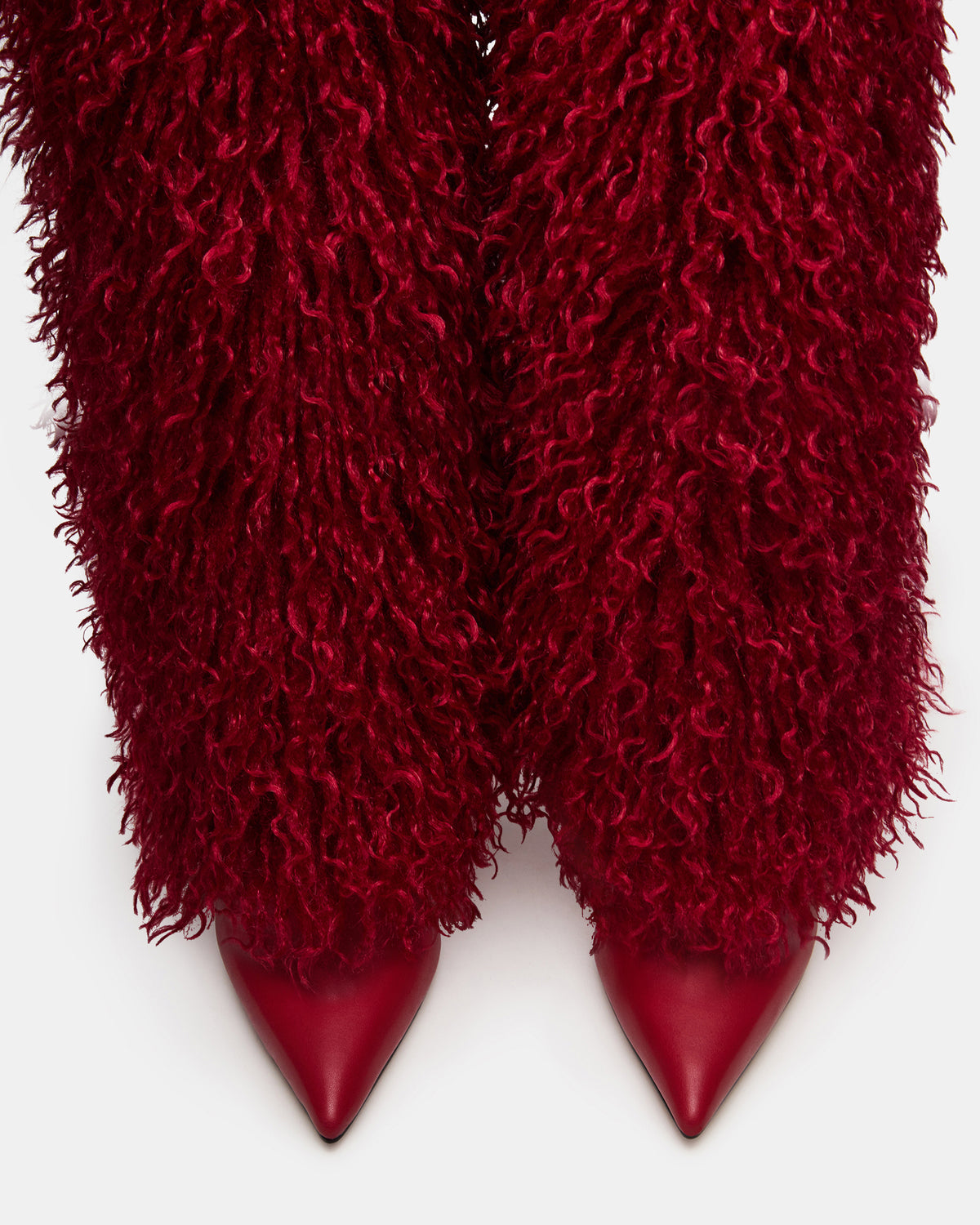 ICON Red Pointed-Toe Faux Fur Knee-High Stiletto Heel Women's Boot | Steve Madden outlet