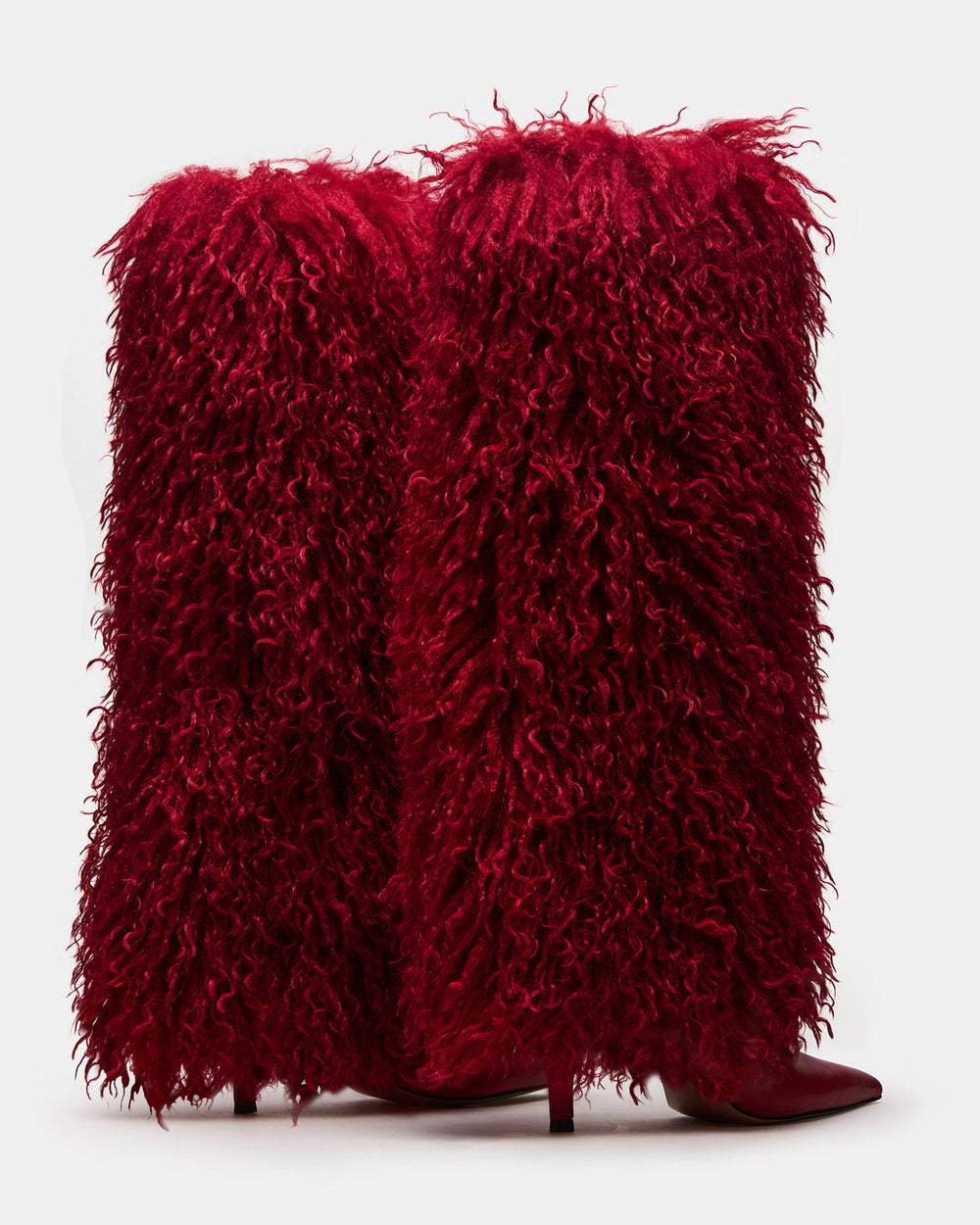 ICON Red Pointed-Toe Faux Fur Knee-High Stiletto Heel Women's Boot | Steve Madden outlet