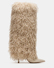 ICON Off-White Pointed-Toe Faux Fur Knee-High Stiletto Heel Women's Boot | Steve Madden for Sale