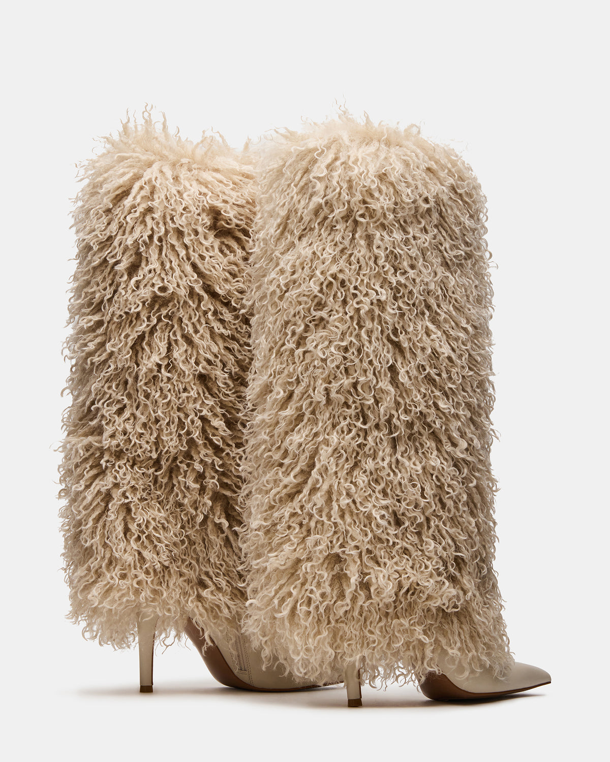 ICON Off-White Pointed-Toe Faux Fur Knee-High Stiletto Heel Women's Boot | Steve Madden for Sale