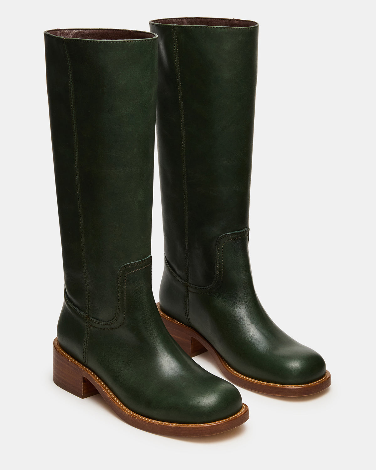 RIGGS Dark Green Leather Square-Toe Women's Boot | Steve Madden on Sale
