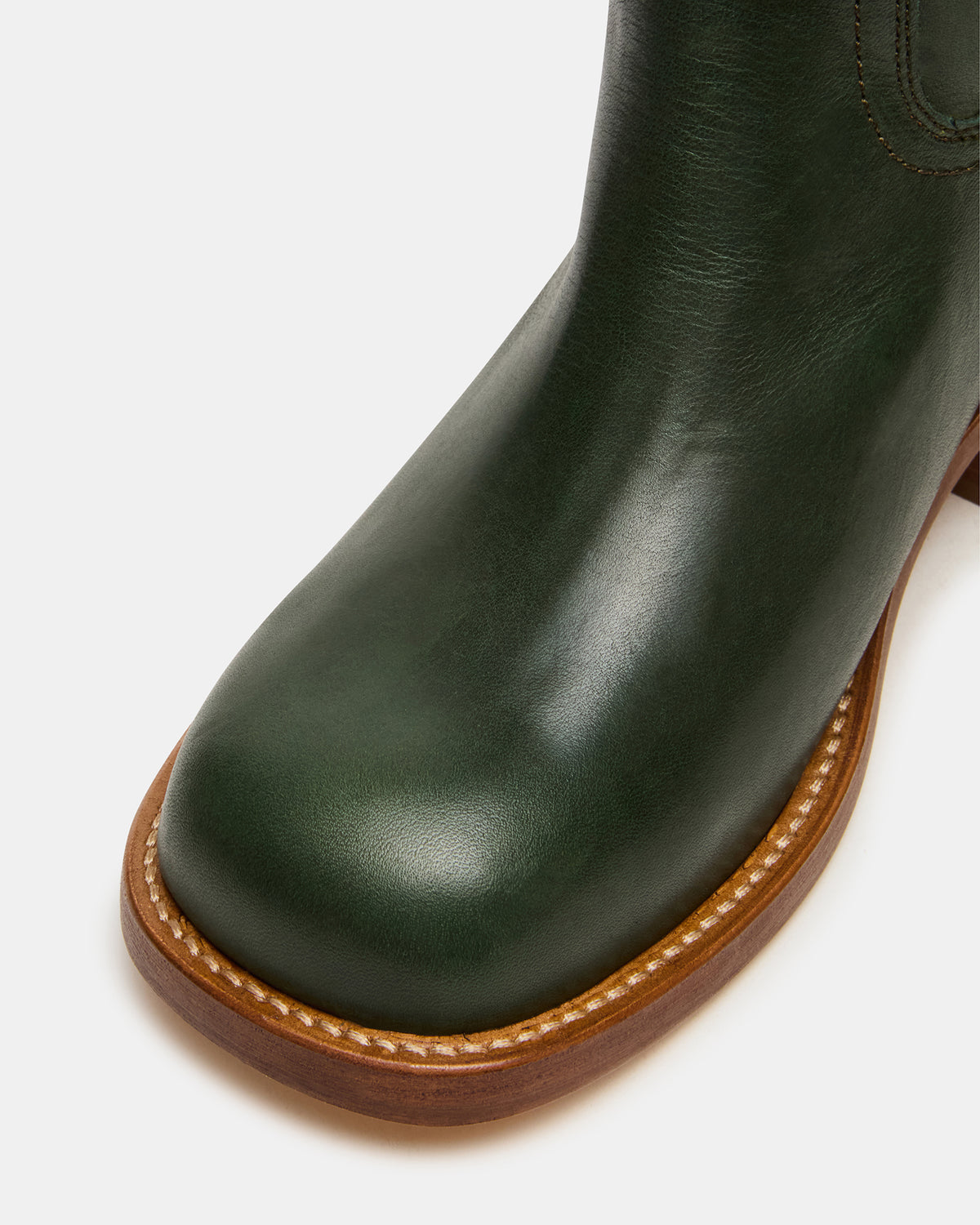 RIGGS Dark Green Leather Square-Toe Women's Boot | Steve Madden on Sale
