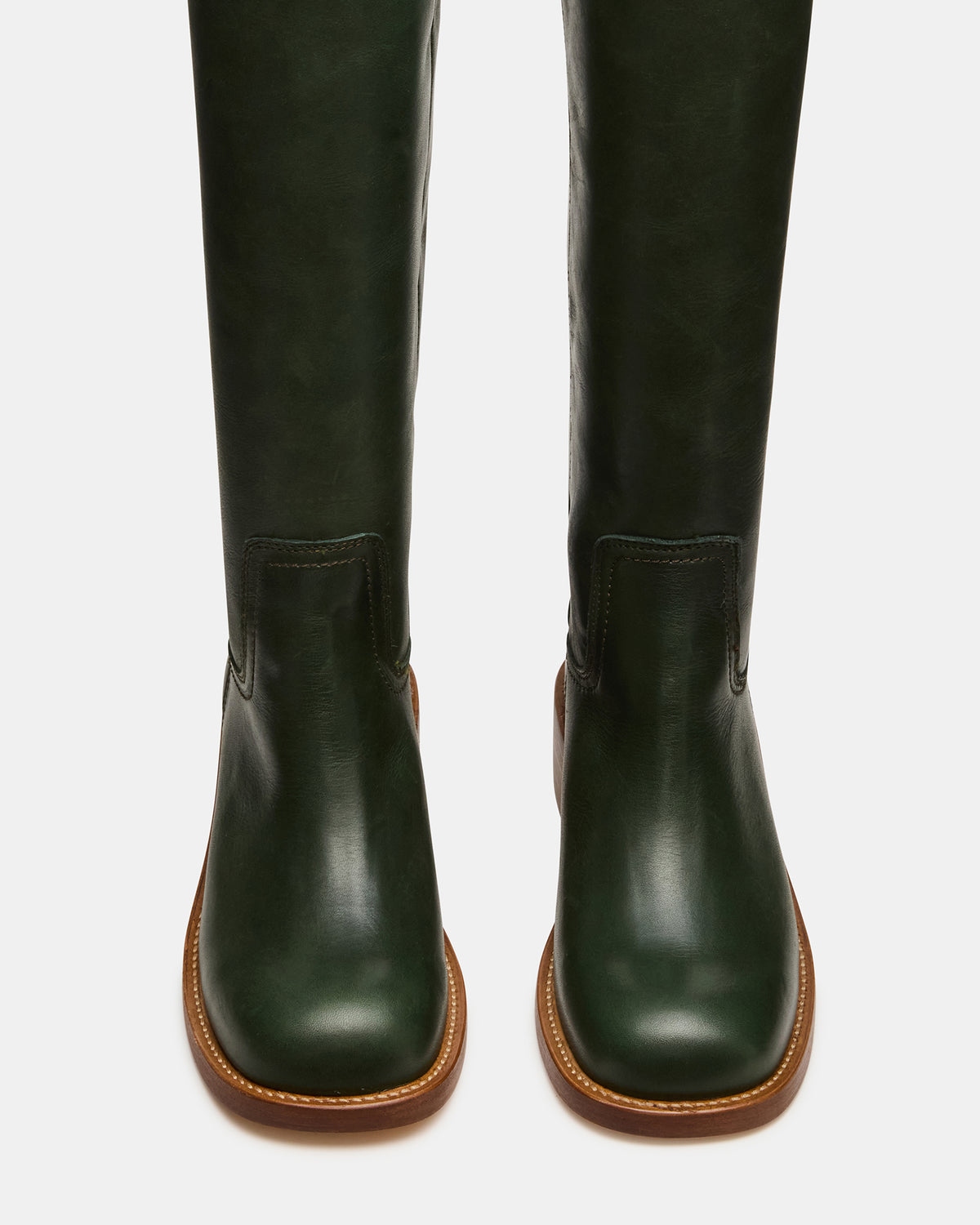 RIGGS Dark Green Leather Square-Toe Women's Boot | Steve Madden on Sale