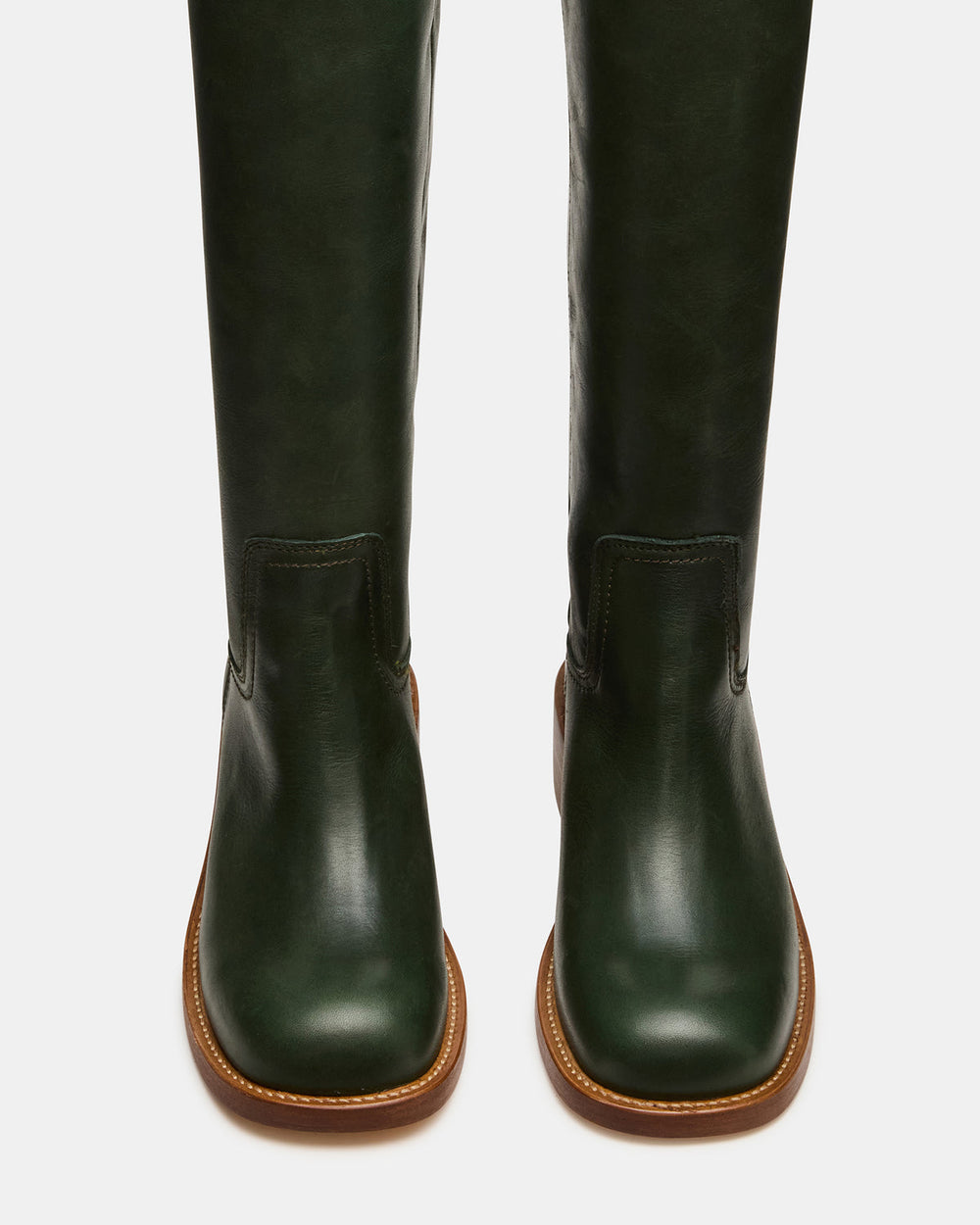 RIGGS Dark Green Leather Square-Toe Women's Boot | Steve Madden on Sale