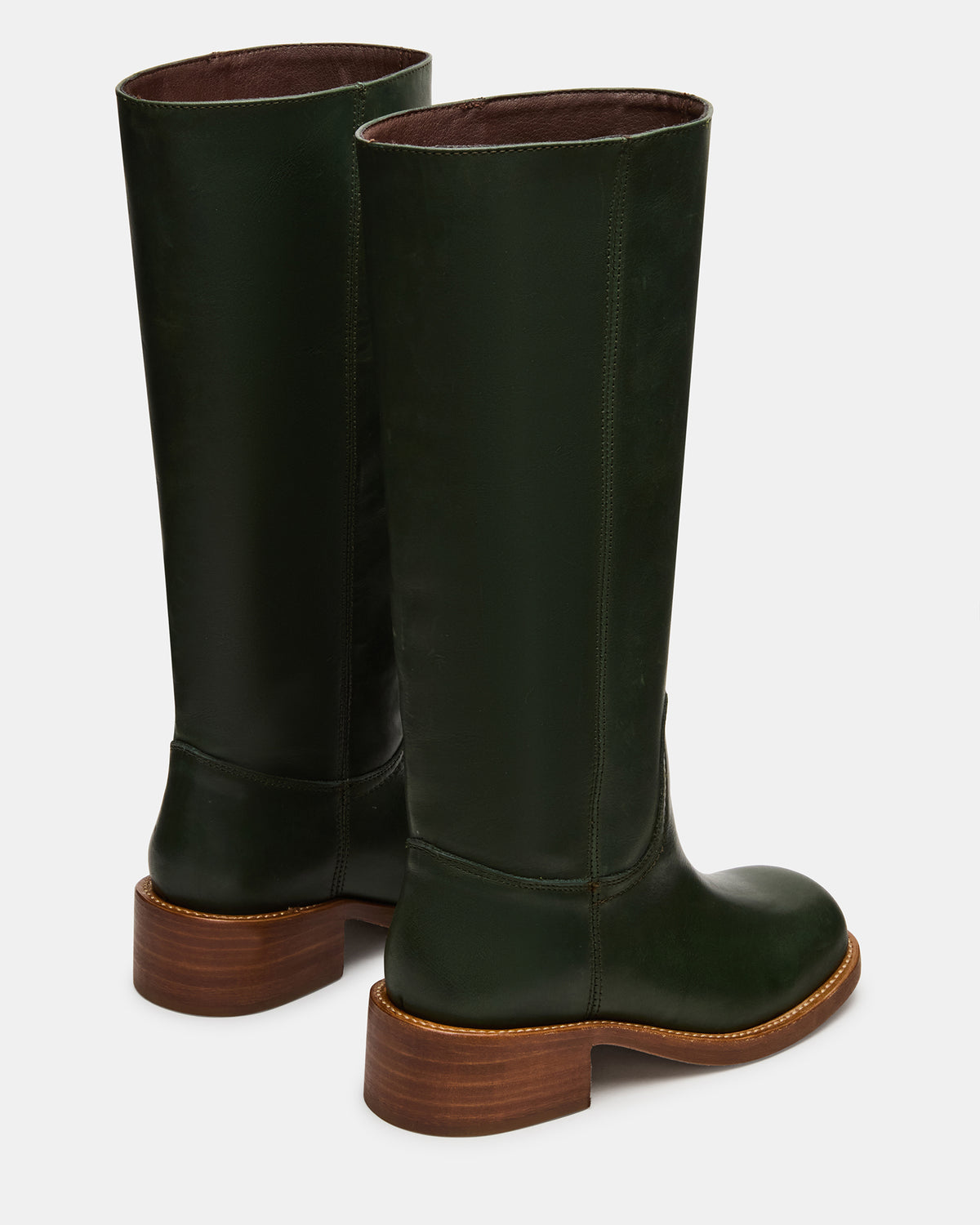 RIGGS Dark Green Leather Square-Toe Women's Boot | Steve Madden on Sale
