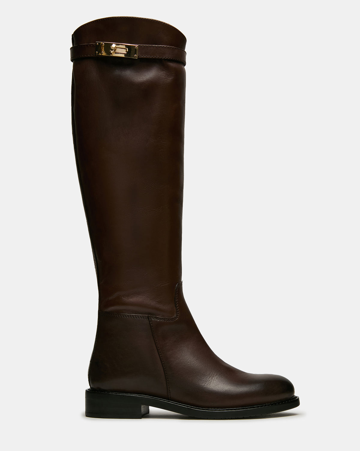 BEXLEY Brown Leather Knee-High Round-Toe Buckle Women's Boot | Steve Madden discount