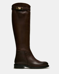 BEXLEY Brown Leather Knee-High Round-Toe Buckle Women's Boot | Steve Madden discount