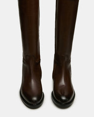 BEXLEY Brown Leather Knee-High Round-Toe Buckle Women's Boot | Steve Madden discount