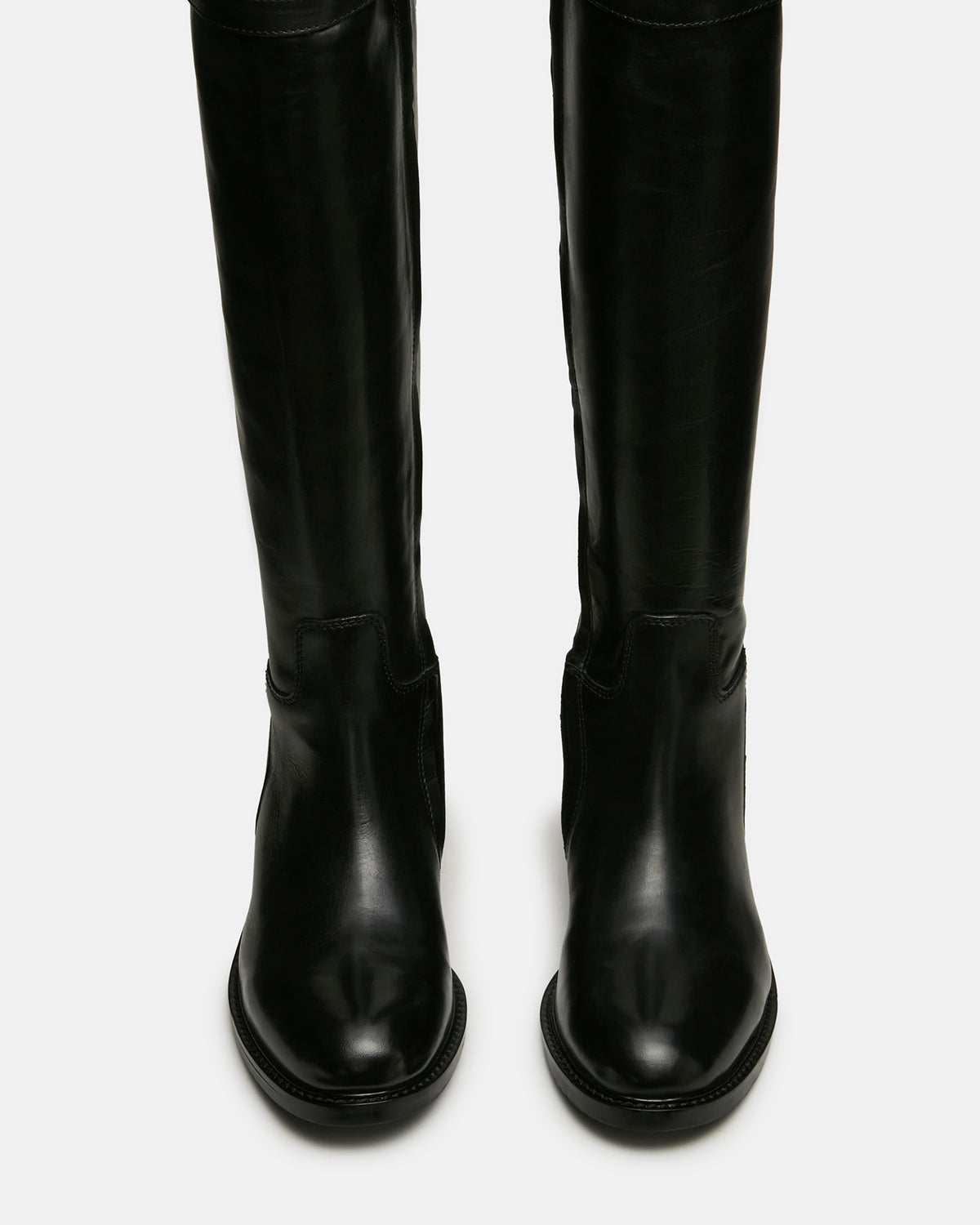 BEXLEY Black Leather Knee-High Round-Toe Buckle Women's Boot | Steve Madden online