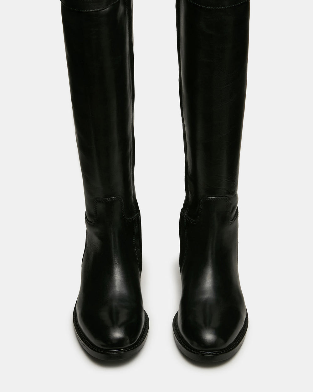 BEXLEY Black Leather Knee-High Round-Toe Buckle Women's Boot | Steve Madden online