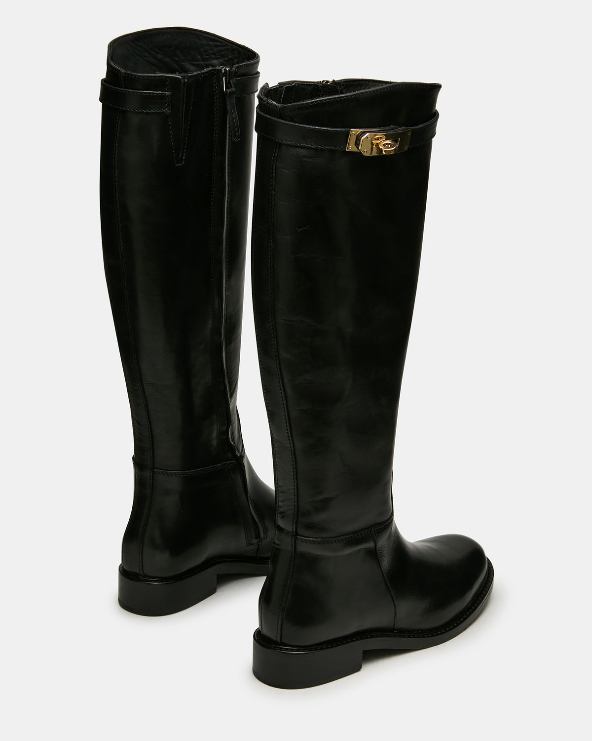 BEXLEY Black Leather Knee-High Round-Toe Buckle Women's Boot | Steve Madden online