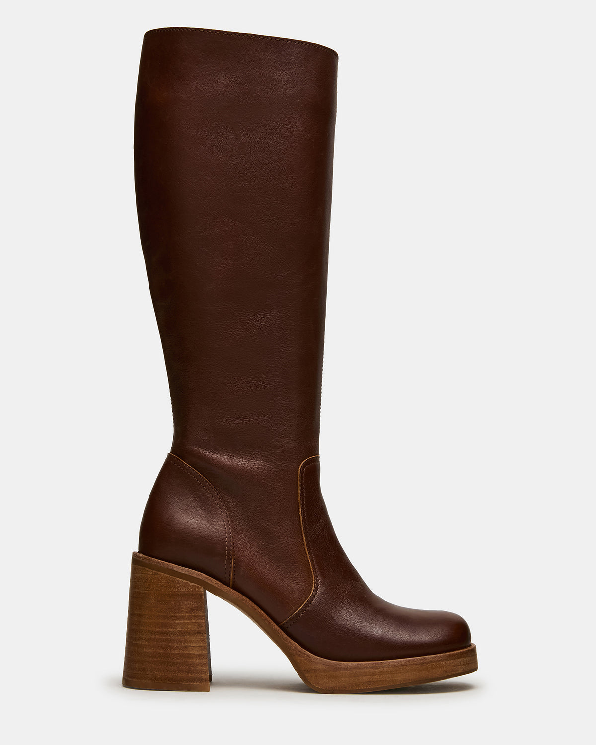 FOLIE Rust Leather Square-Toe Block Heel Knee-High Women's Boot | Steve Madden US