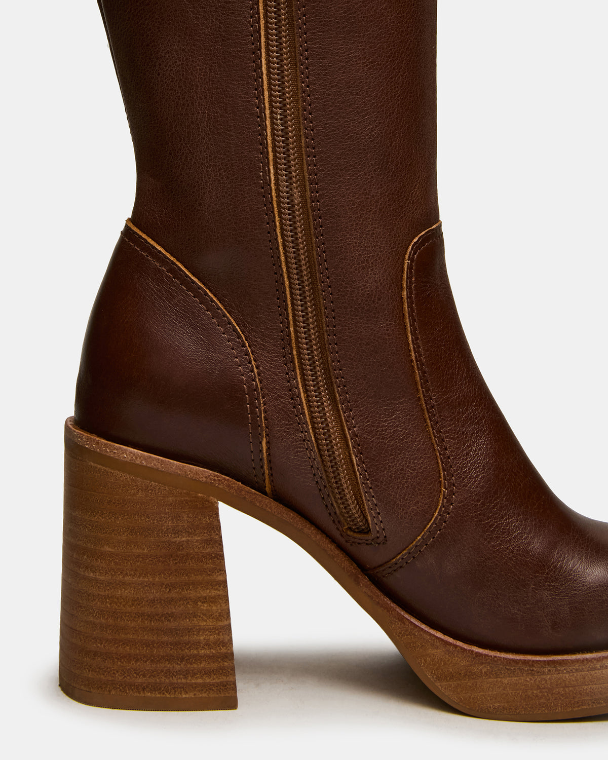 FOLIE Rust Leather Square-Toe Block Heel Knee-High Women's Boot | Steve Madden US