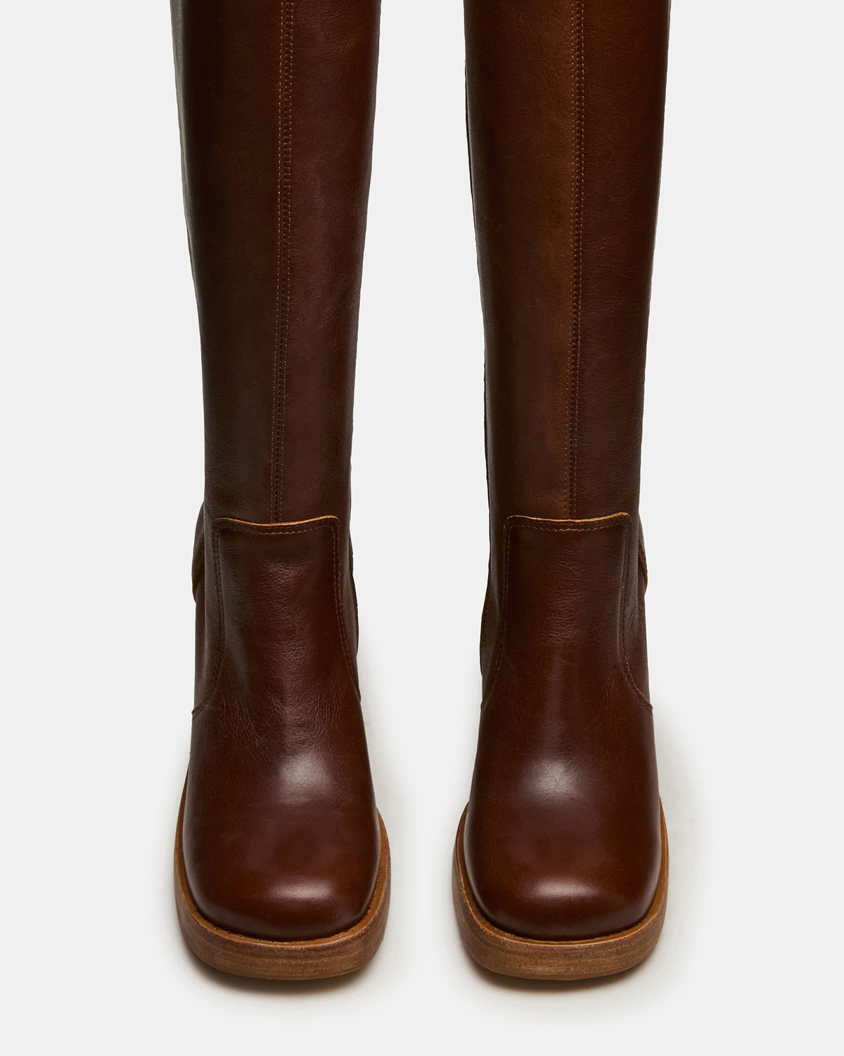 FOLIE Rust Leather Square-Toe Block Heel Knee-High Women's Boot | Steve Madden US