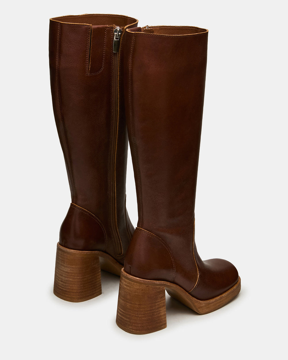 FOLIE Rust Leather Square-Toe Block Heel Knee-High Women's Boot | Steve Madden US