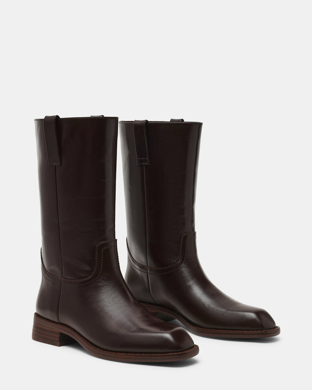 PRIMO Brown Leather Square-Toe Women's Boot | Steve Madden Sale