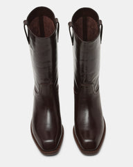 PRIMO Brown Leather Square-Toe Women's Boot | Steve Madden Sale