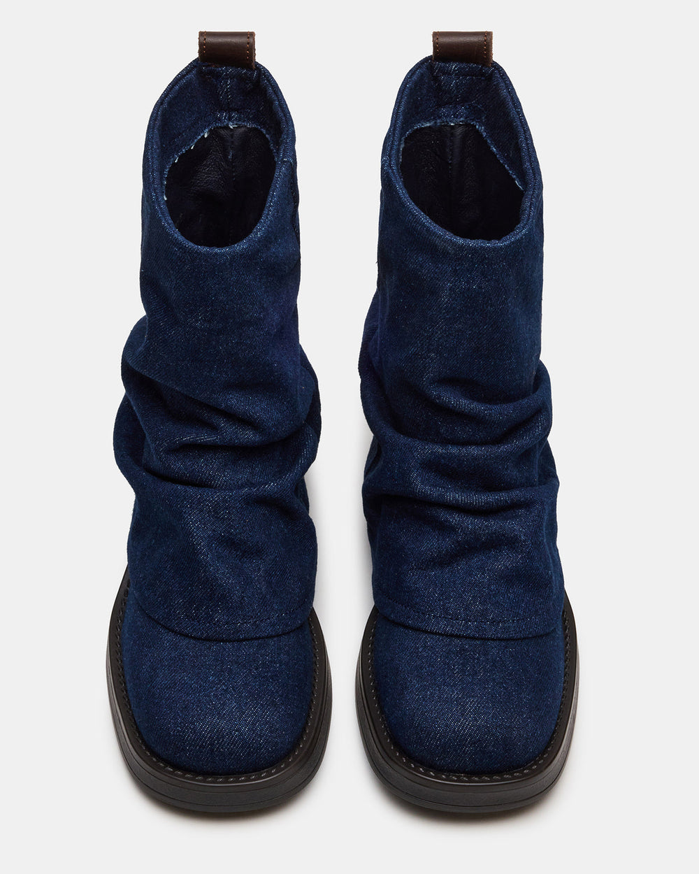 BENJI Denim Fabric Cuffed Fold-Over Moto Buckle Women's Ankle Boot | Steve Madden on Sale