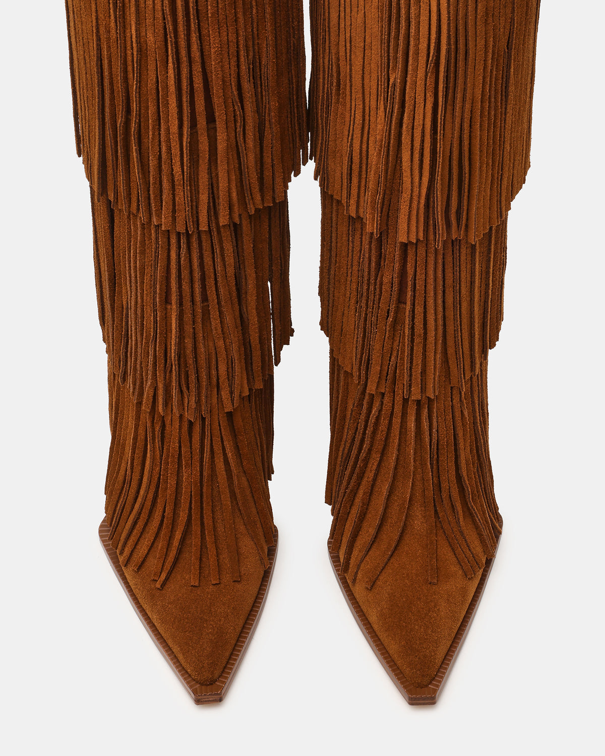 KINZEE Fringe Chestnut Suede Pointed-Toe Knee-High Western Stiletto Women's Boot | Steve Madden online