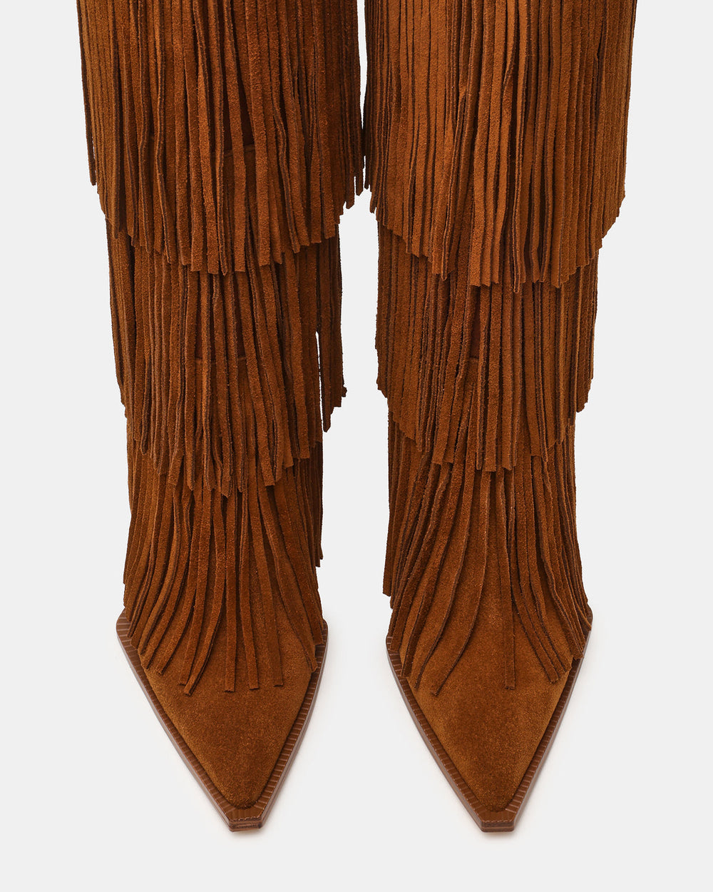 KINZEE Fringe Chestnut Suede Pointed-Toe Knee-High Western Stiletto Women's Boot | Steve Madden online