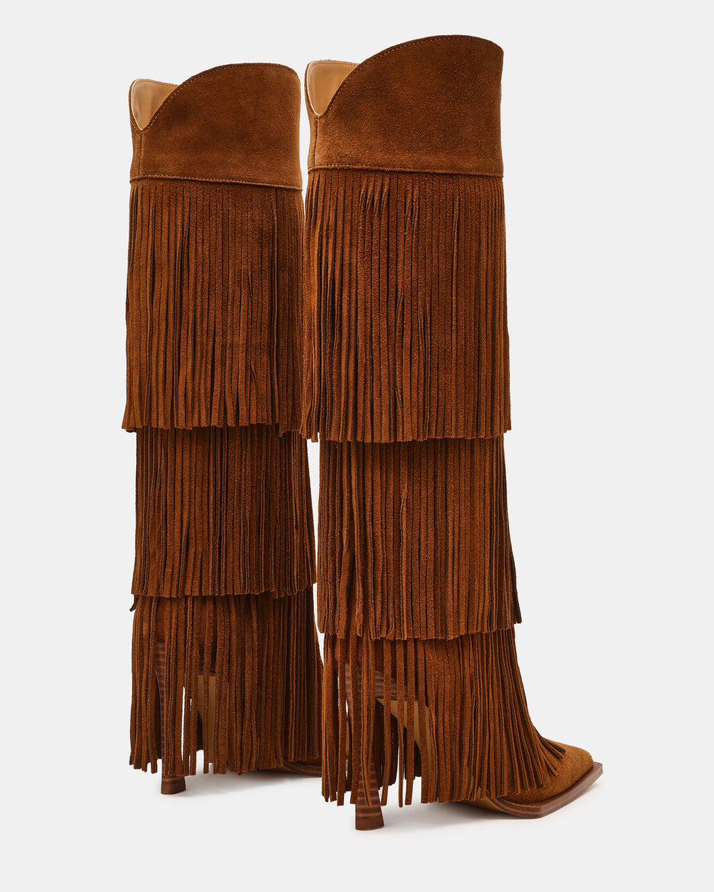 KINZEE Fringe Chestnut Suede Pointed-Toe Knee-High Western Stiletto Women's Boot | Steve Madden online