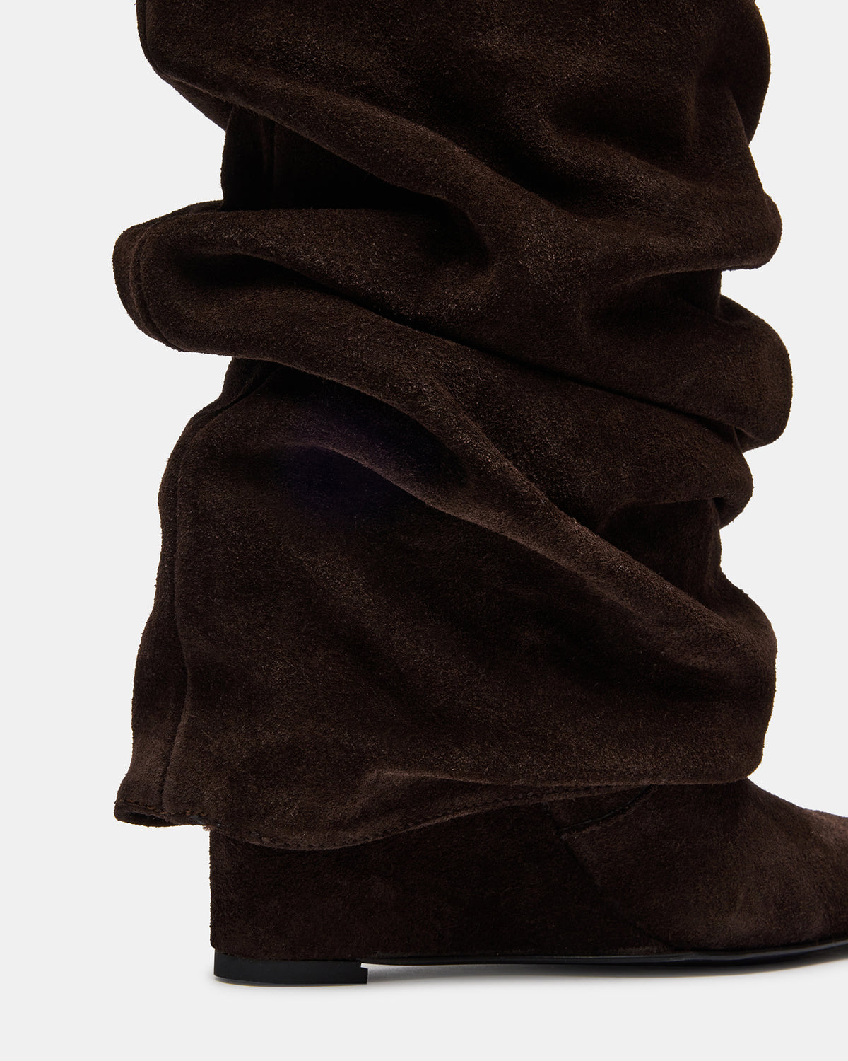MONTANA Brown Suede Knee-High Square-Toe Wedge Fold-Over Women's Boot | Steve Madden US