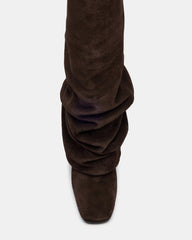 MONTANA Brown Suede Knee-High Square-Toe Wedge Fold-Over Women's Boot | Steve Madden US