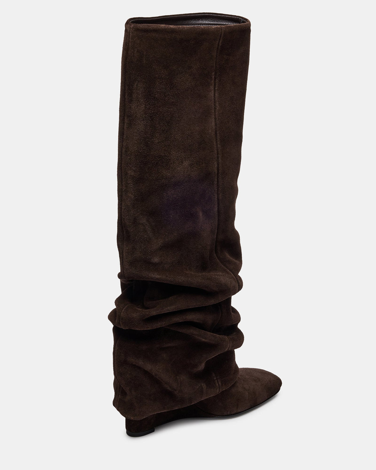 MONTANA Brown Suede Knee-High Square-Toe Wedge Fold-Over Women's Boot | Steve Madden US