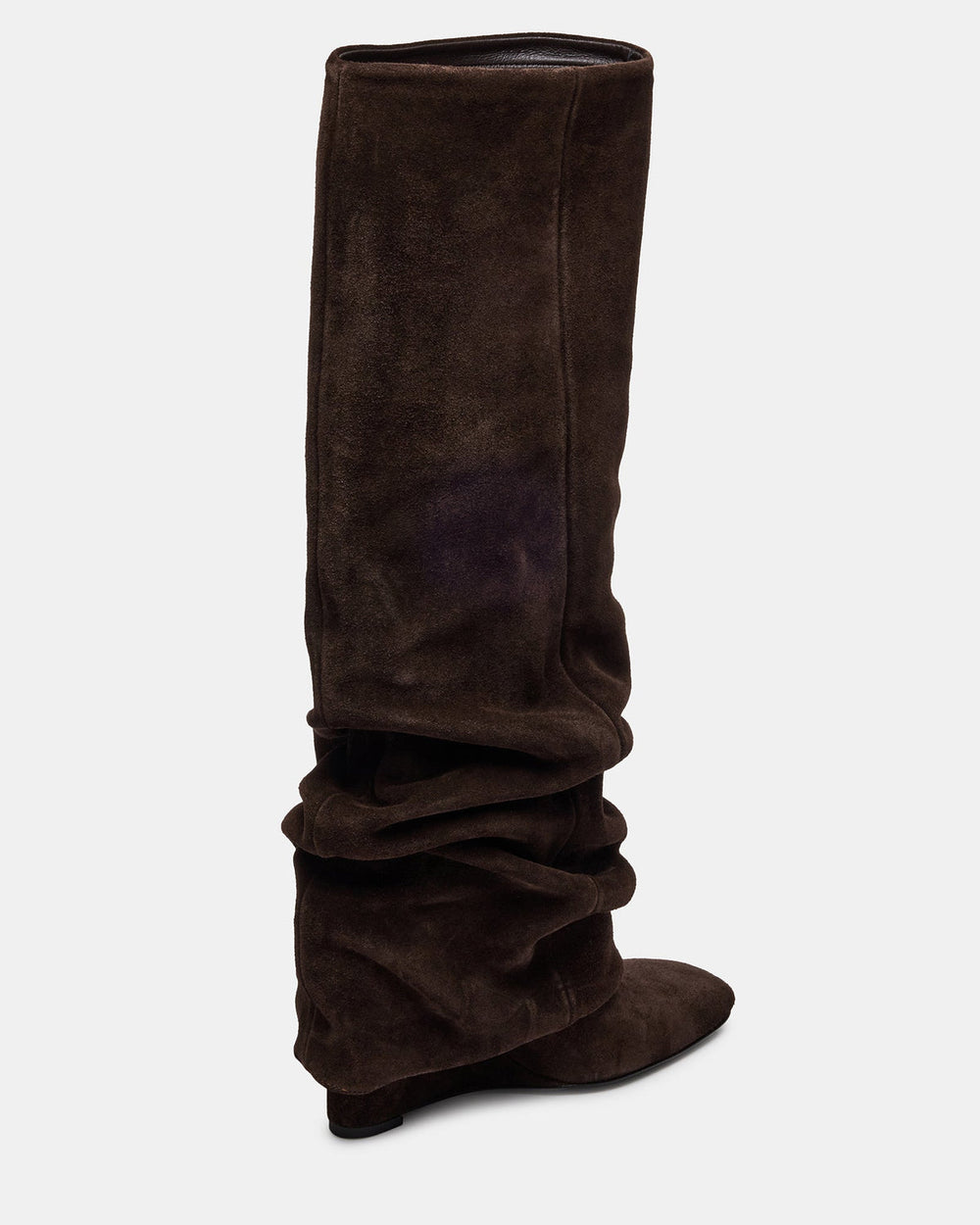 MONTANA Brown Suede Knee-High Square-Toe Wedge Fold-Over Women's Boot | Steve Madden US