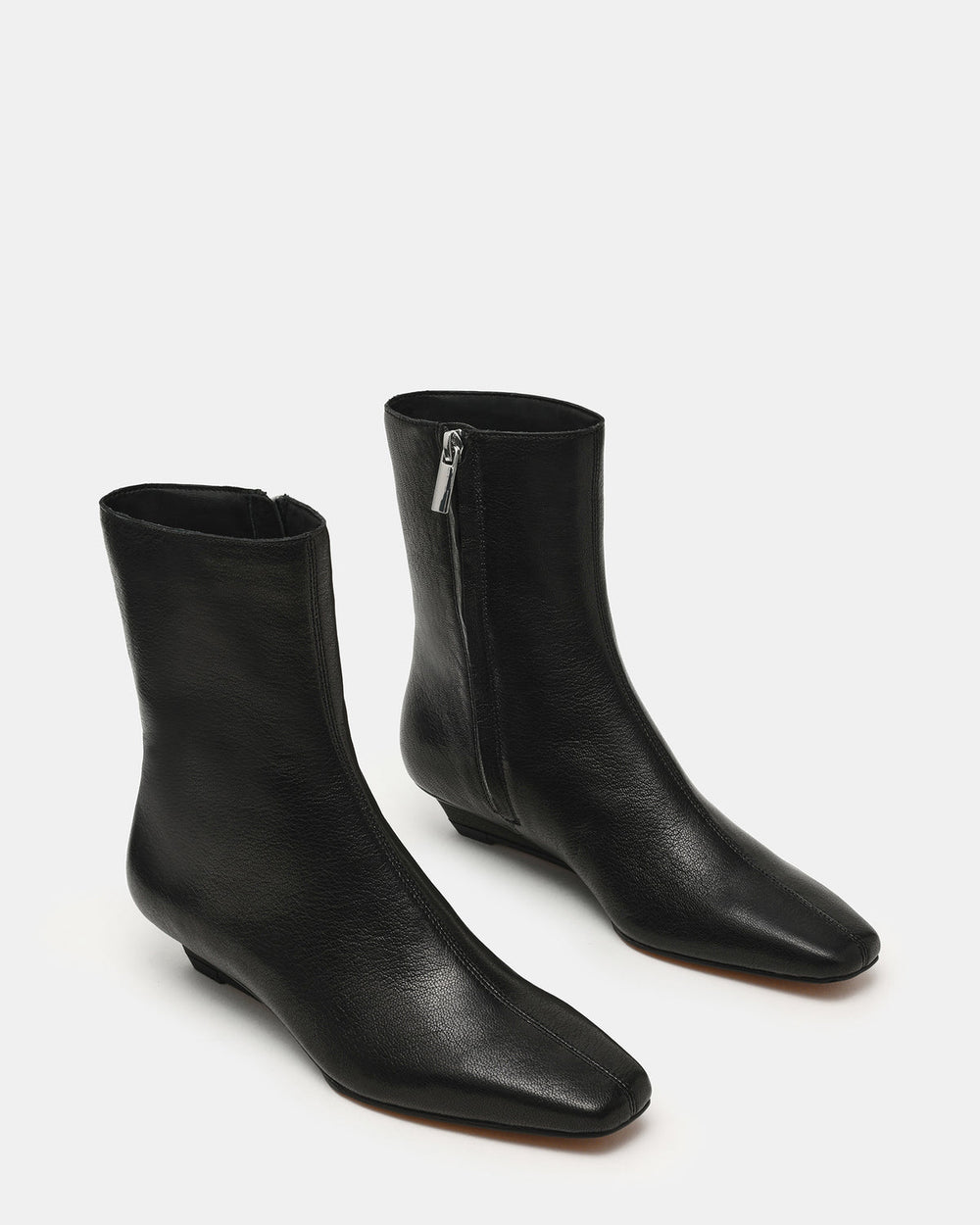 FLAIRE Black Leather Square-Toe Wedge Bootie Women's Ankle Boot | Steve Madden outlet