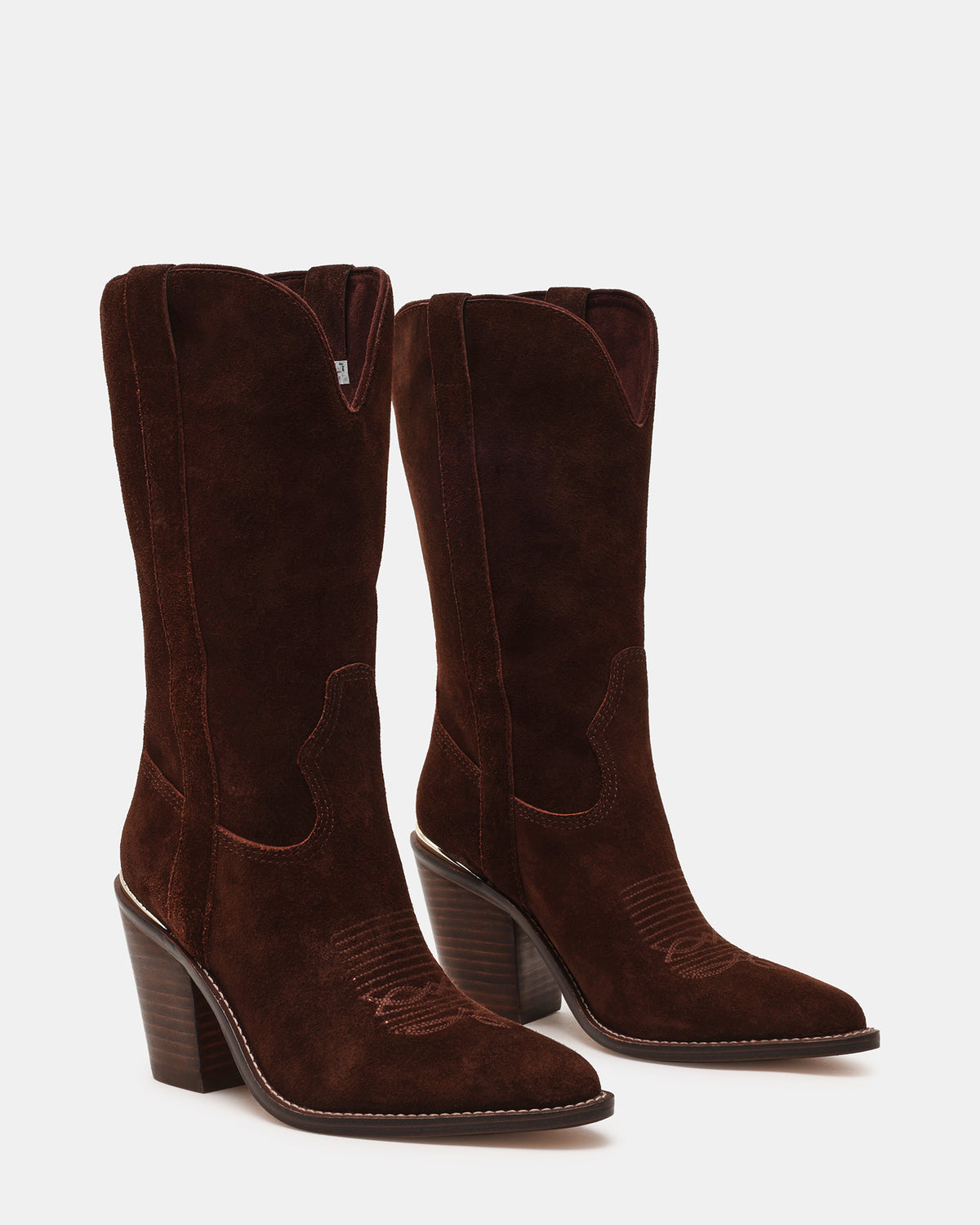 SALLY Brown Suede Pointed-Toe Western Block Heel Women's Boot | Steve Madden US