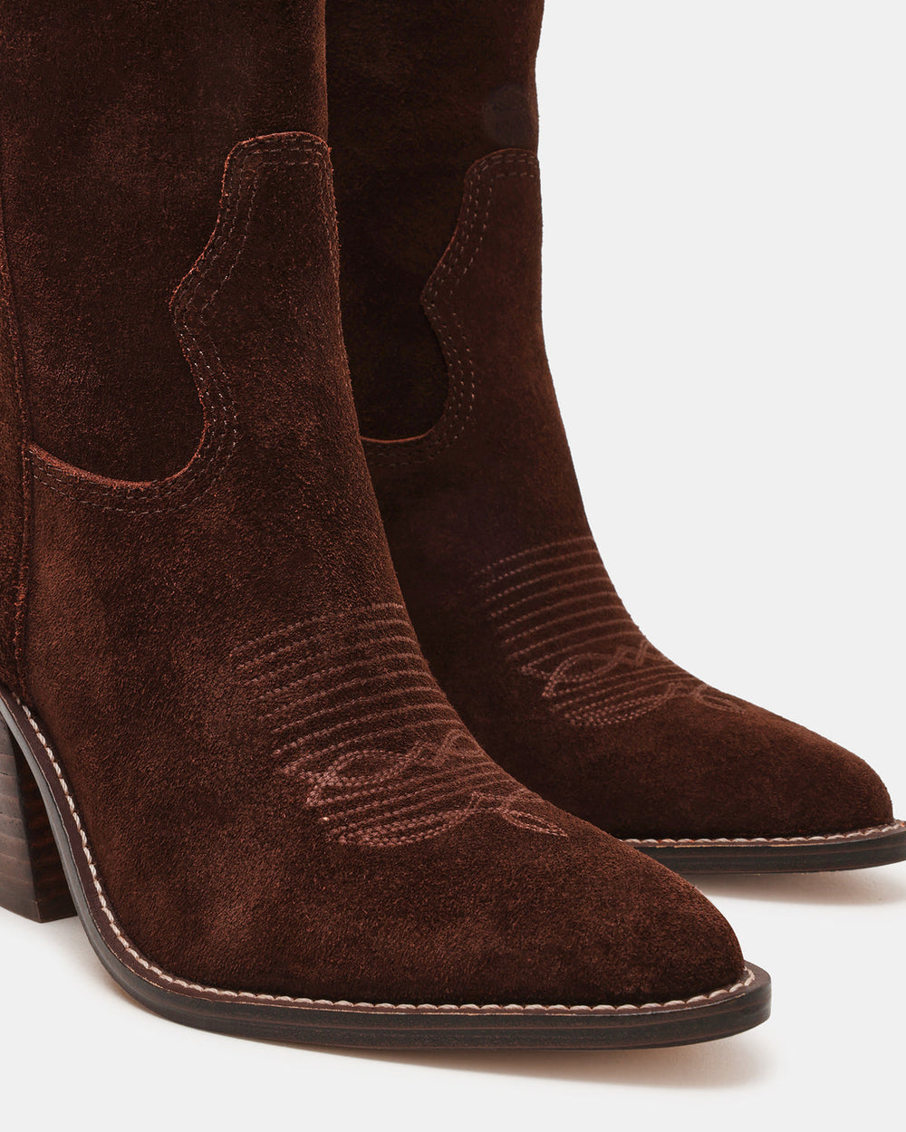 SALLY Brown Suede Pointed-Toe Western Block Heel Women's Boot | Steve Madden US
