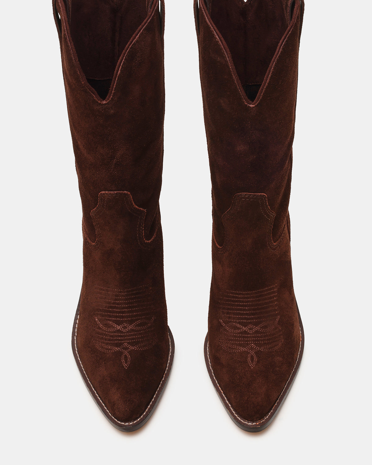 SALLY Brown Suede Pointed-Toe Western Block Heel Women's Boot | Steve Madden US