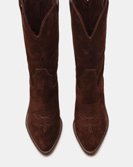 SALLY Brown Suede Pointed-Toe Western Block Heel Women's Boot | Steve Madden US