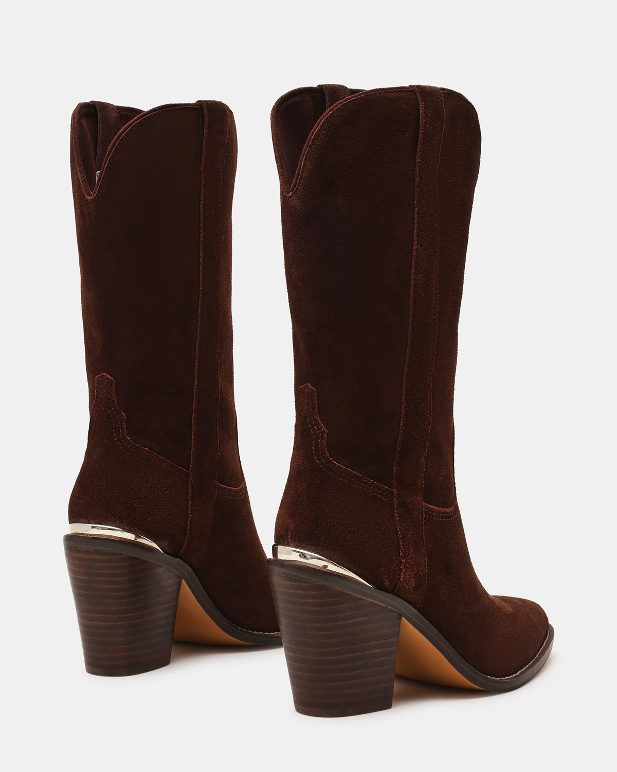 SALLY Brown Suede Pointed-Toe Western Block Heel Women's Boot | Steve Madden US