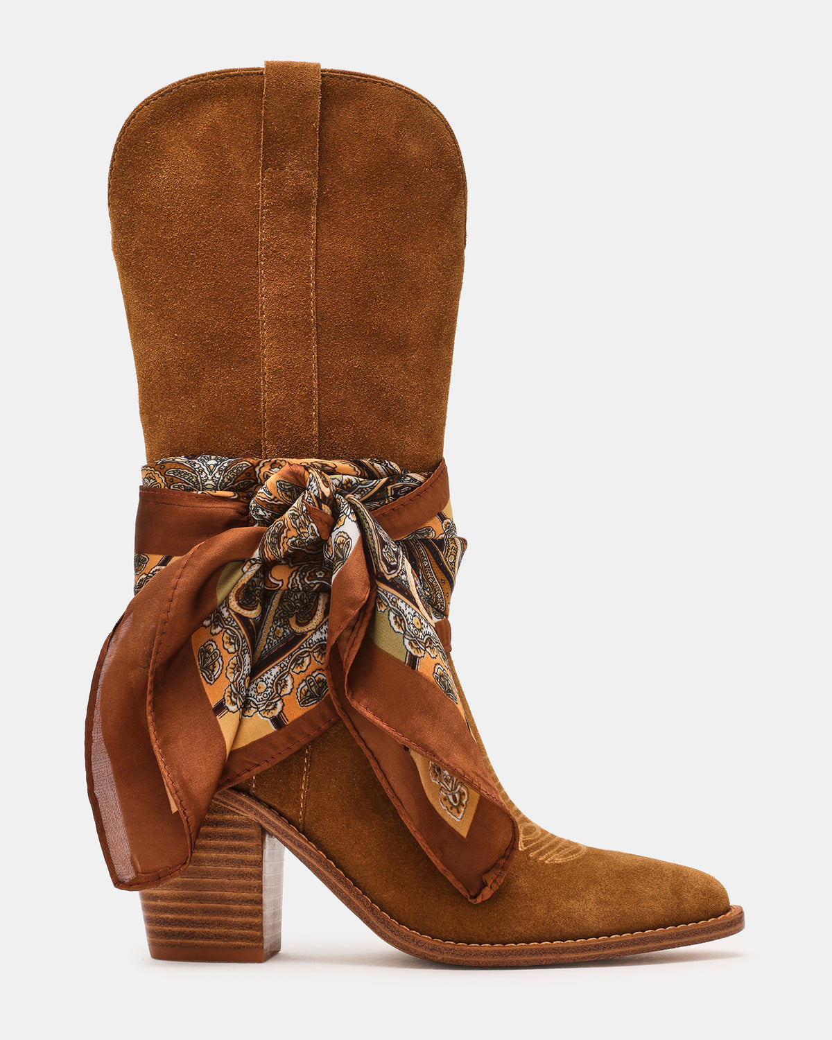 SALLY SCARF Chestnut Suede Pointed-Toe Western Block Heel Women's Boot | Steve Madden outlet